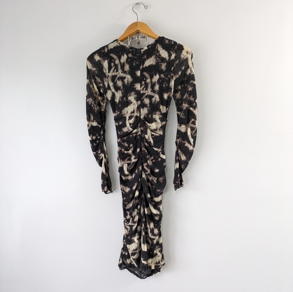 Nicole Miller Artelier Dress Women's S Black Subversive Dye Ruched Bodycon Midi